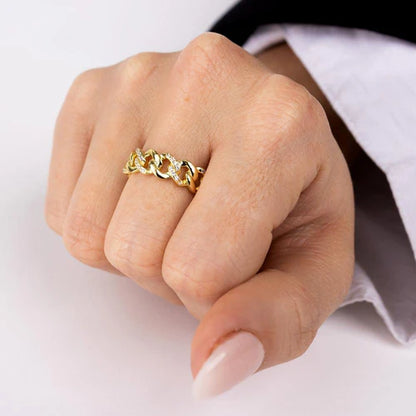 925 Sterling Silver Gold Plated Curb Design Link Ring 5.8mm