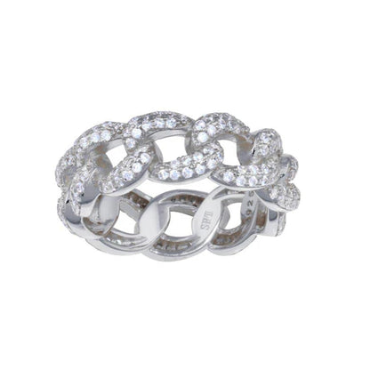 925 Sterling Silver Rhodium Plated Curb Design Link Ring 7.3mm