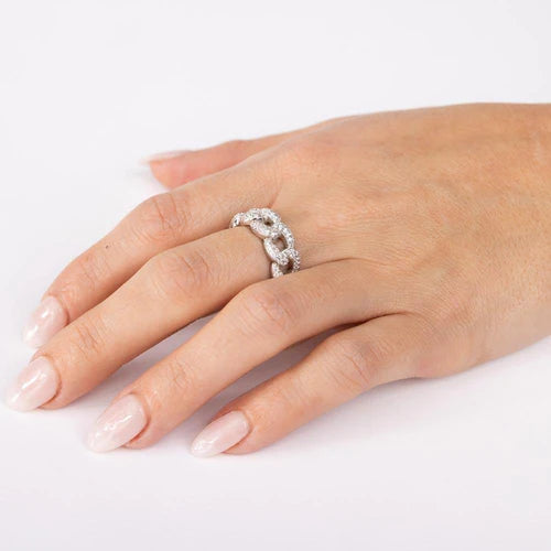 925 Sterling Silver Rhodium Plated Curb Design Link Ring 7.3mm