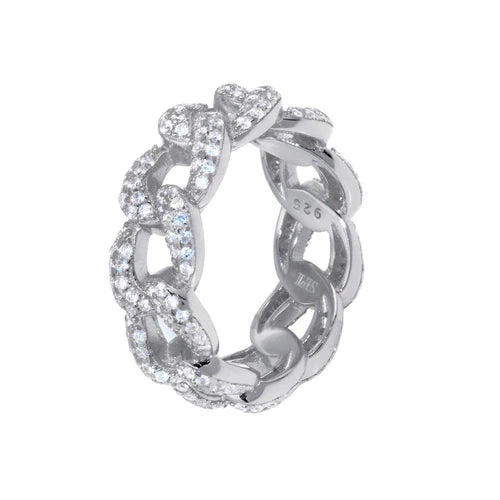 925 Sterling Silver Rhodium Plated Curb Design Link Ring 7.3mm