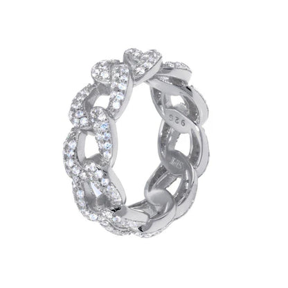 925 Sterling Silver Rhodium Plated Curb Design Link Ring 7.3mm