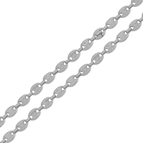 925 Sterling Silver Rhodium Plated CZ Encrusted Oval Link Chain or Bracelet 8mm