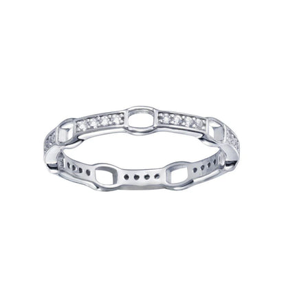 925 Sterling Silver Rhodium Plated CZ Link Ring