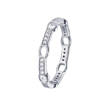 925 Sterling Silver Rhodium Plated CZ Link Ring