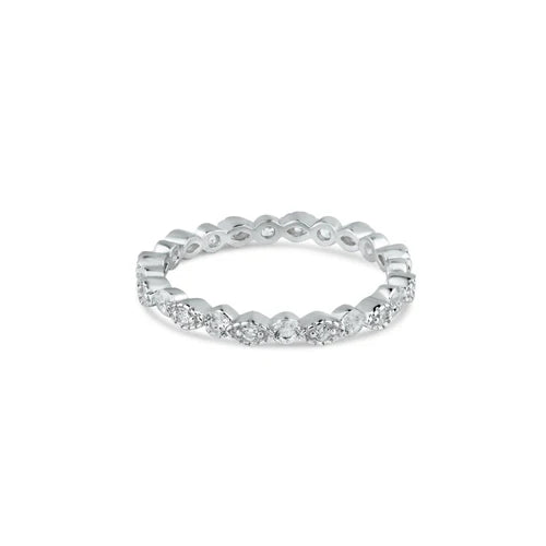 925 Sterling Silver Rhodium Plated CZ and Eye Pattern Eternity Ring