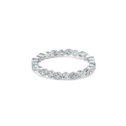 925 Sterling Silver Rhodium Plated CZ and Eye Pattern Eternity Ring