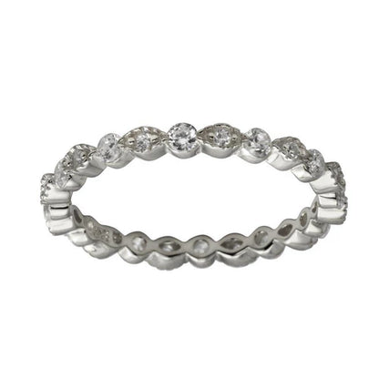 925 Sterling Silver Rhodium Plated CZ and Eye Pattern Eternity Ring