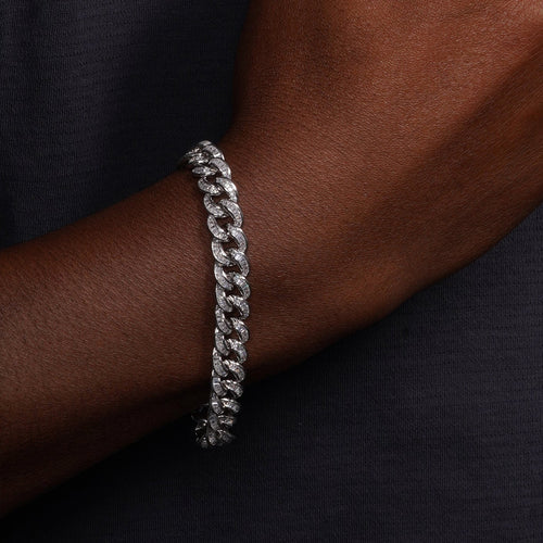 925 Sterling Silver Rhodium Plated Baguette CZ Encrusted Curb Chain or Bracelet 10.9mm