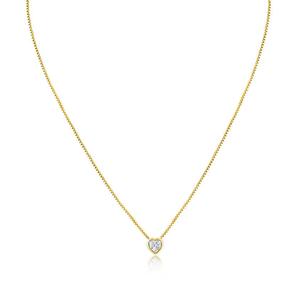 Silver Gold Plated Heart Pendant Clear CZ Solitaire Necklace