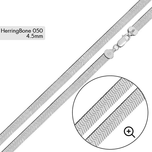 925 Sterling Silver Herring Bone 050 Chain or Bracelet 4.5mm