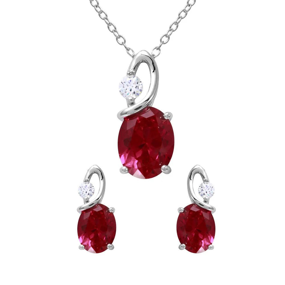 925 Sterling Silver Rhodium Plated Twisted Oval Birthstone Set