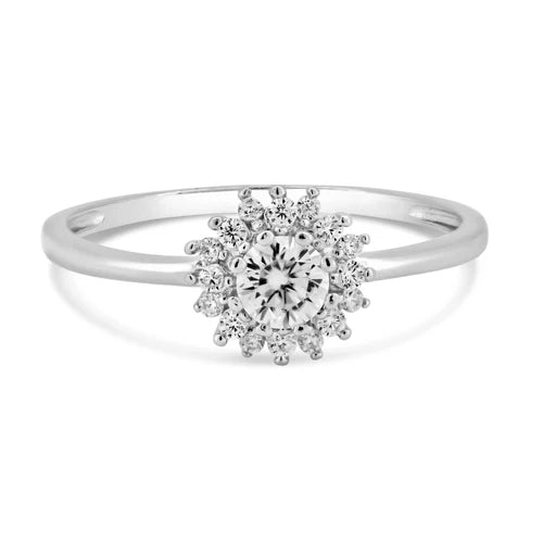 925 Sterling Silver Rhodium Plated Flower Moissanite Ring
