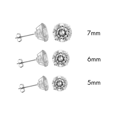 925 Sterling Silver Rhodium Plated Moissanite Stone Round Push Back Earring