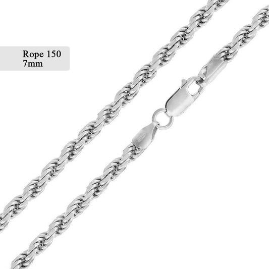 Silver Rope 150 Chain or Bracelet 7mm