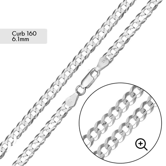 Silver Curb 160 Chain or Bracelet 6.1mm