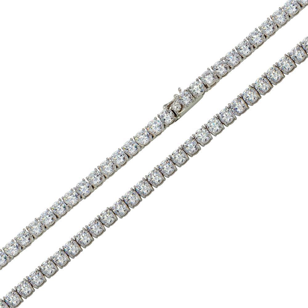 925 Sterling Silver Rhodium Plated Round CZ Tennis Necklace and Bracelet 4mm