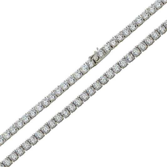 925 Sterling Silver Rhodium Plated Round CZ Tennis Necklace and Bracelet 4mm