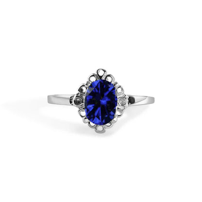 925 Sterling Silver Rhodium Plated Oval Filagree Birthstone Ring