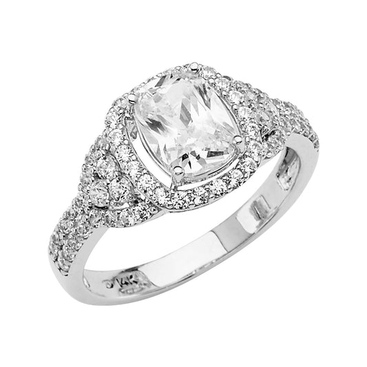 14K White Gold Women's Cushion Cut Split Shank Cubic Zirconia Engagement Ring