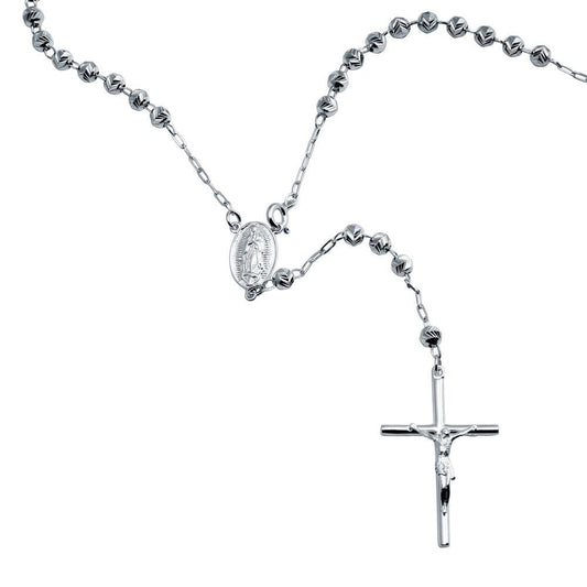 925 Sterling Silver High Polished Diamond V-Cut Beads Rosary or Bracelet 4mm