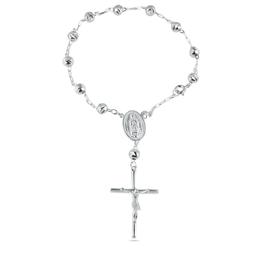 925 Sterling Silver High Polished Diamond V-Cut Beads Rosary or Bracelet 4mm