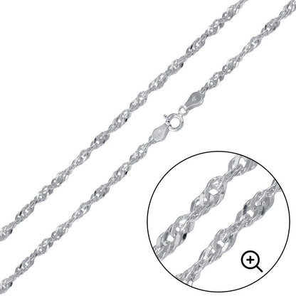 925 Sterling Silver Singapore 035 Chain or Bracelet 2mm