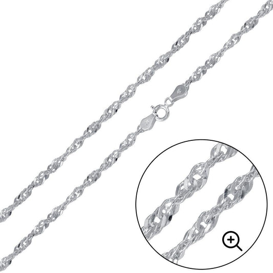 925 Sterling Silver Singapore 035 Chain or Bracelet 2mm