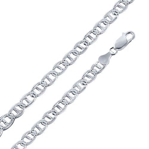 925 Sterling Silver Flat Marina 1 Sided 140 Diamond Cut 6.2mm Chain or Bracelet