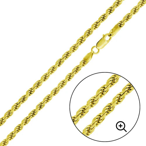 925 Sterling Silver Gold Plated Rope 100 Chain or Bracelet 4.4mm