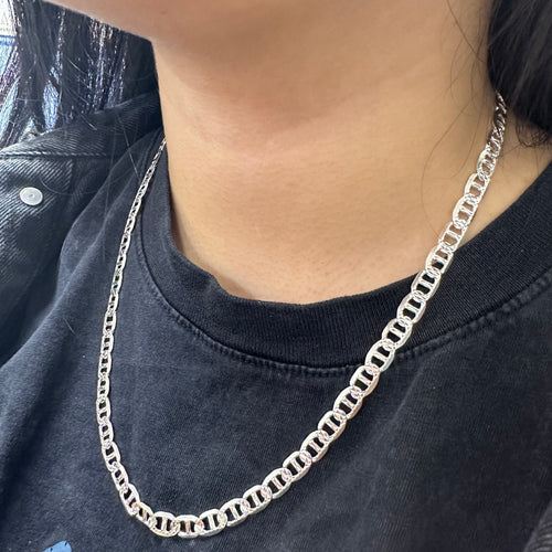 925 Sterling Silver Flat Marina 1 Sided 140 Diamond Cut 6.2mm Chain or Bracelet