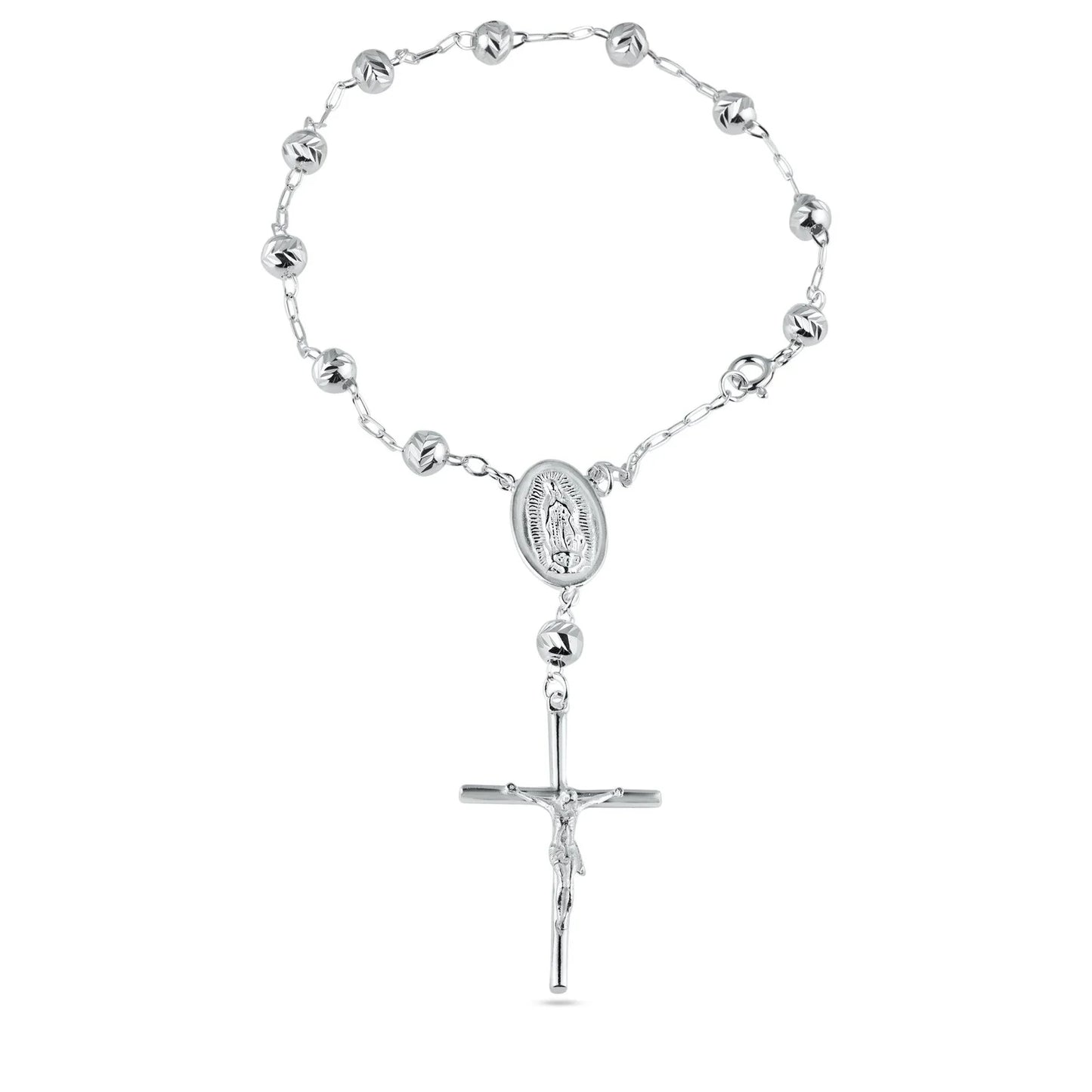 925 Sterling Silver High Polished Diamond V-Cut Beads Rosary or Bracelet 4mm