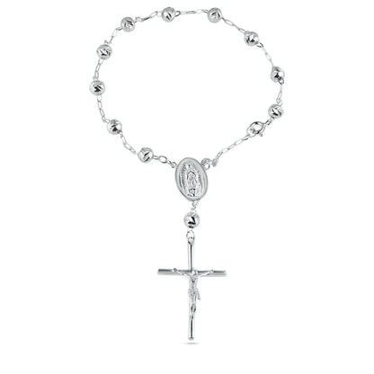 925 Sterling Silver High Polished Diamond V-Cut Beads Rosary or Bracelet 4mm