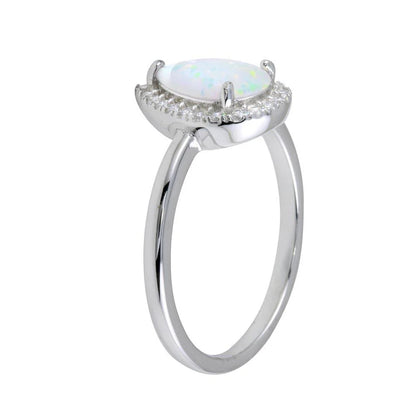 925 Sterling Silver Rhodium Plated Teardrop Synthetic Opal CZ Ring