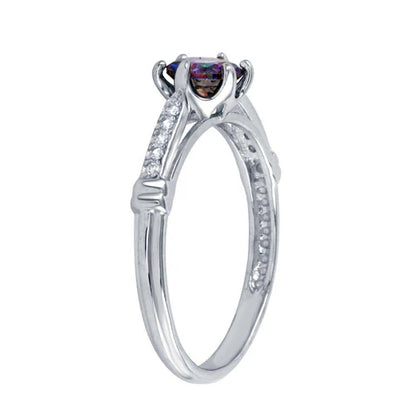 925 Sterling Silver Rhodium Plated  Oval Solitaire Synthetic Mystic Topaz CZ Ring