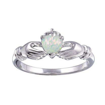 925 Sterling Silver Rhodium Plated Heart Opal Ring