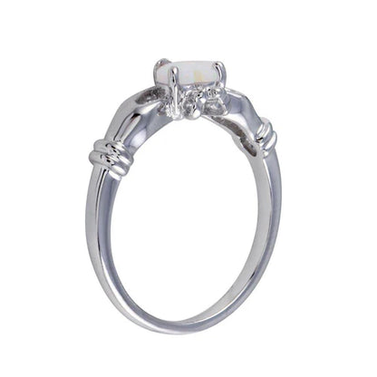 925 Sterling Silver Rhodium Plated Heart Opal Ring
