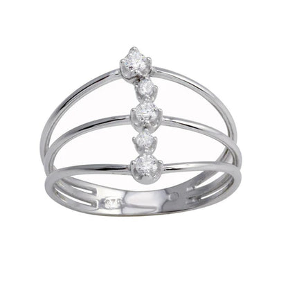 925 Sterling Silver Rhodium Plated Line CZ Ring