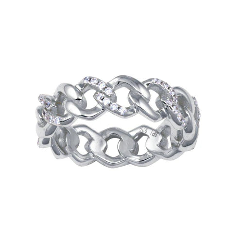 925 Sterling Silver Rhodium Plated Curb Design Link Ring 5.8mm