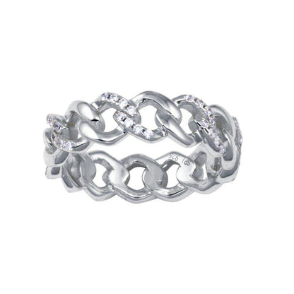 925 Sterling Silver Rhodium Plated Curb Design Link Ring 5.8mm