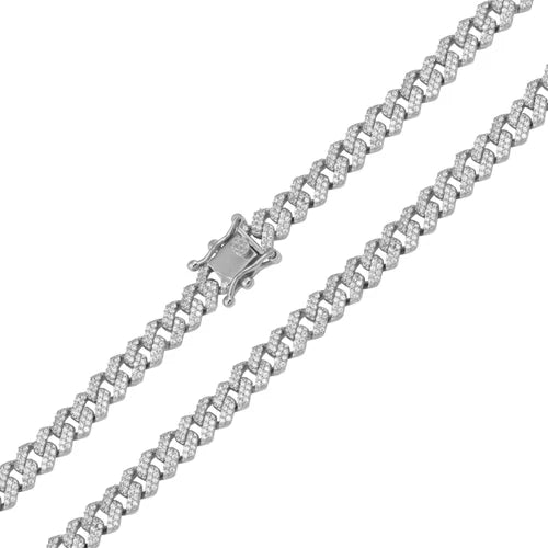 925 Sterling Silver Rhodium Plated CZ Encrusted Curb Chain or Bracelet 7.2mm