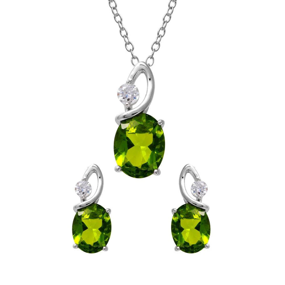 925 Sterling Silver Rhodium Plated Twisted Oval Birthstone Set