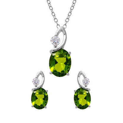 925 Sterling Silver Rhodium Plated Twisted Oval Birthstone Set