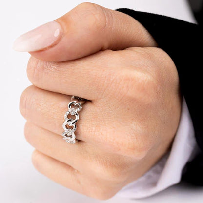 925 Sterling Silver Rhodium Plated Curb Design Link Ring 5.8mm