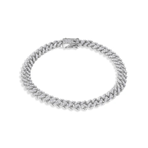 925 Sterling Silver Rhodium Plated 6.6mm CZ Encrusted Monaco Bracelet