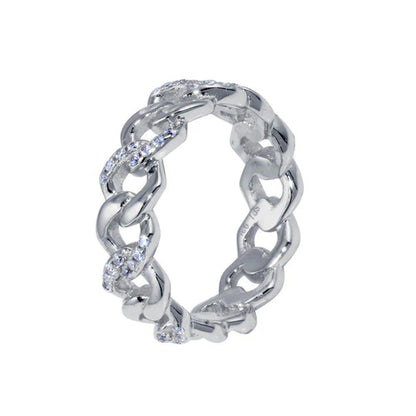 925 Sterling Silver Rhodium Plated Curb Design Link Ring 5.8mm