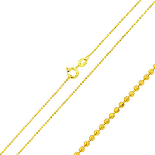925 Sterling Silver Gold Plated Diamond Cut Bead Chain 1.2mm