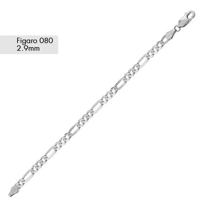 Silver Figaro 080 2.9mm Chain or Bracelet