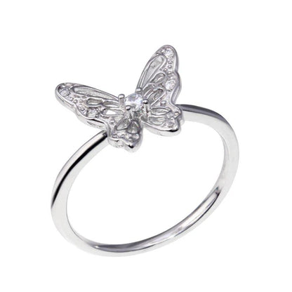 925 Sterling Silver Rhodium Plated Butterfly Clear CZ Ring