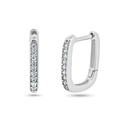 925 Sterling Silver Rhodium Plated Rectangular CZ Hoop Earring