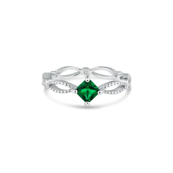 925 Sterling Silver Rhodium Plated Marquise Green CZ Ring